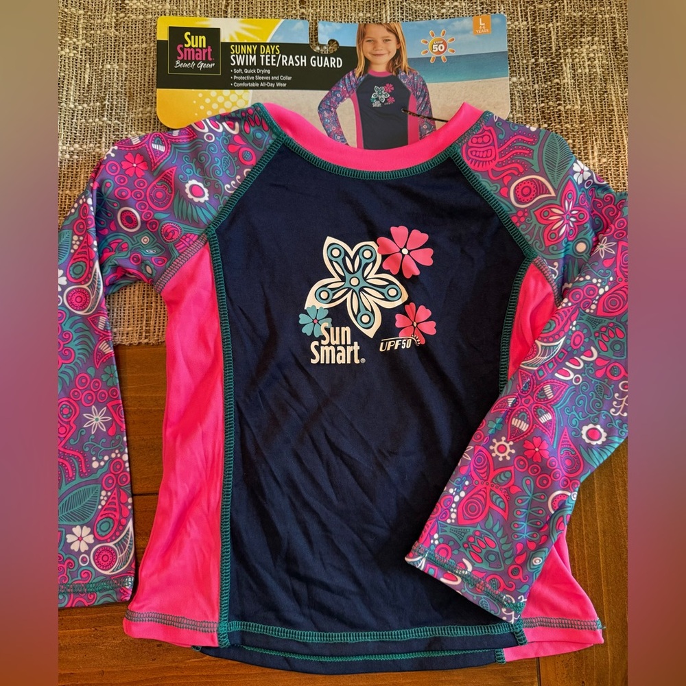 Kids Swim Tee - Navy and Pink